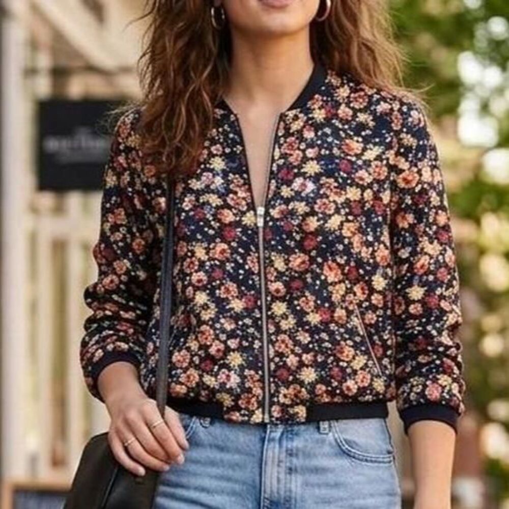 Floral Bomber Jacket lightweight silky feel urban chic indie spring,/ summer vi